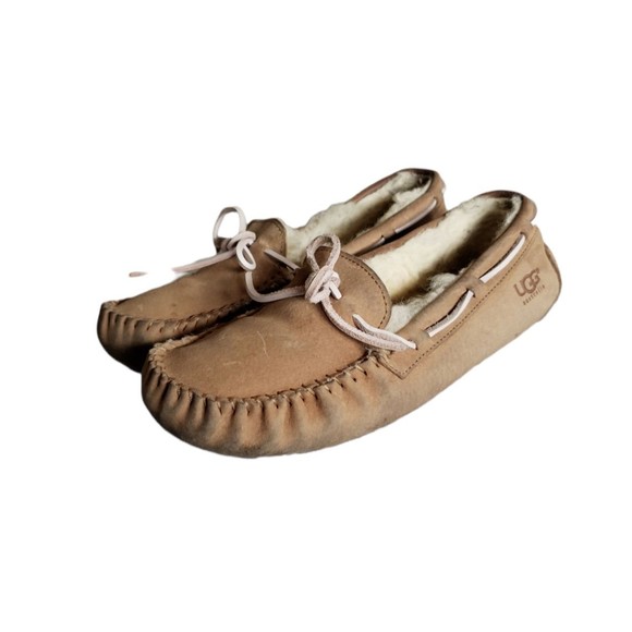 Women's Ugg 5612 Brown Leather Fur Lined Slip-On Slippers Size 8 - Picture 1 of 12